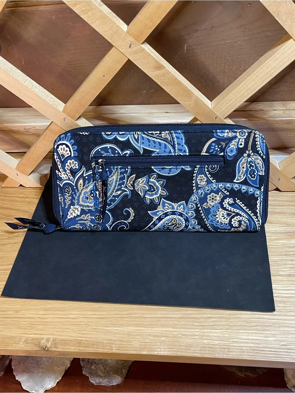 Vera Bradley Blue Paisley Zip-Around Cotton Wallet - Multi Purpose Organizer